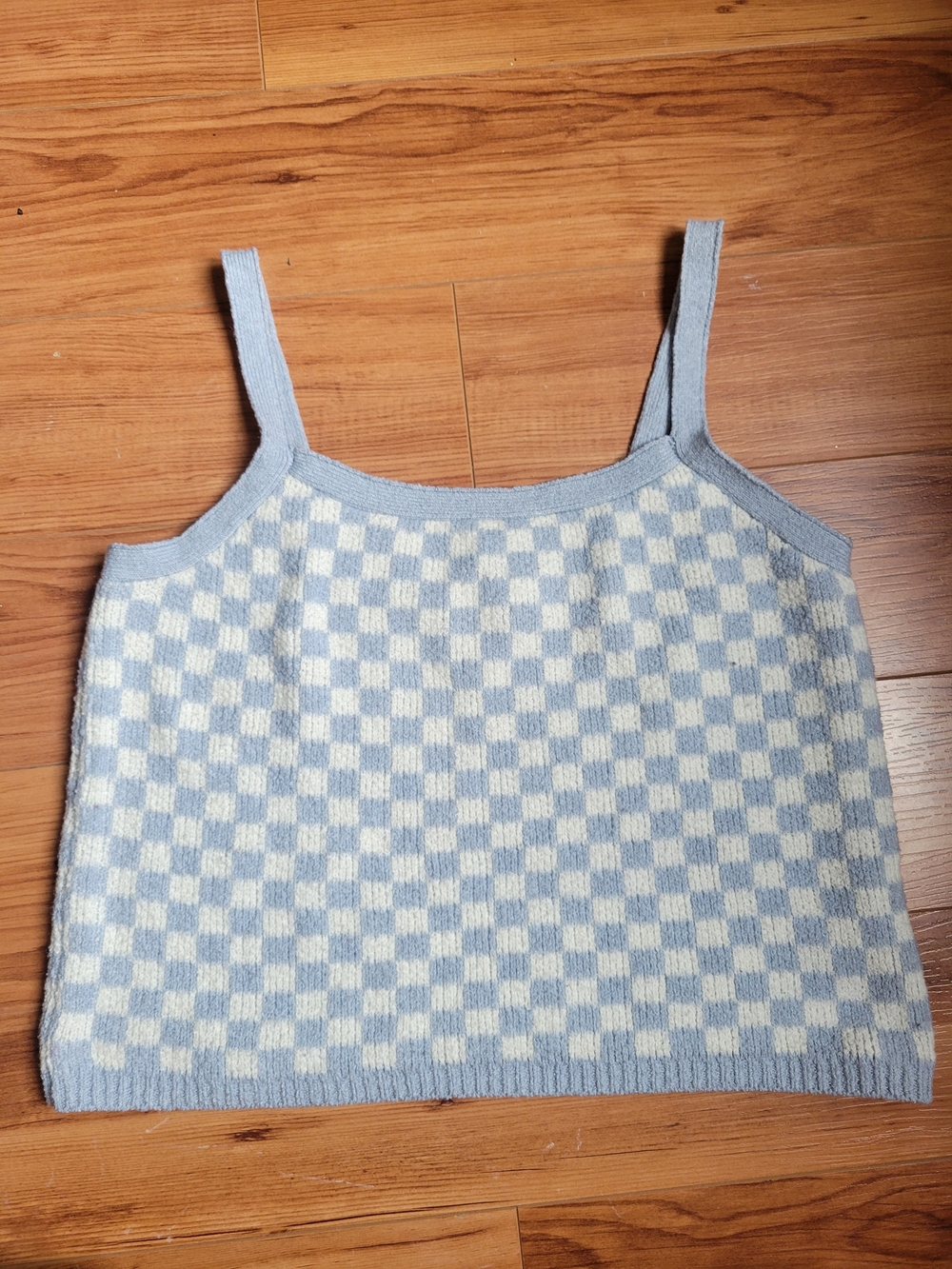 Pink Rose Blue and Cream Checked Knit Camisole